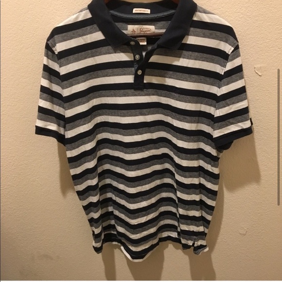 Men’s Penguin Navy Blue Striped Polo Shirt - Picture 2 of 6